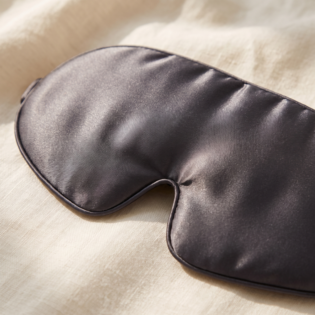 Detail of the padded mulberry silk surface of the Seraphine sleep mask